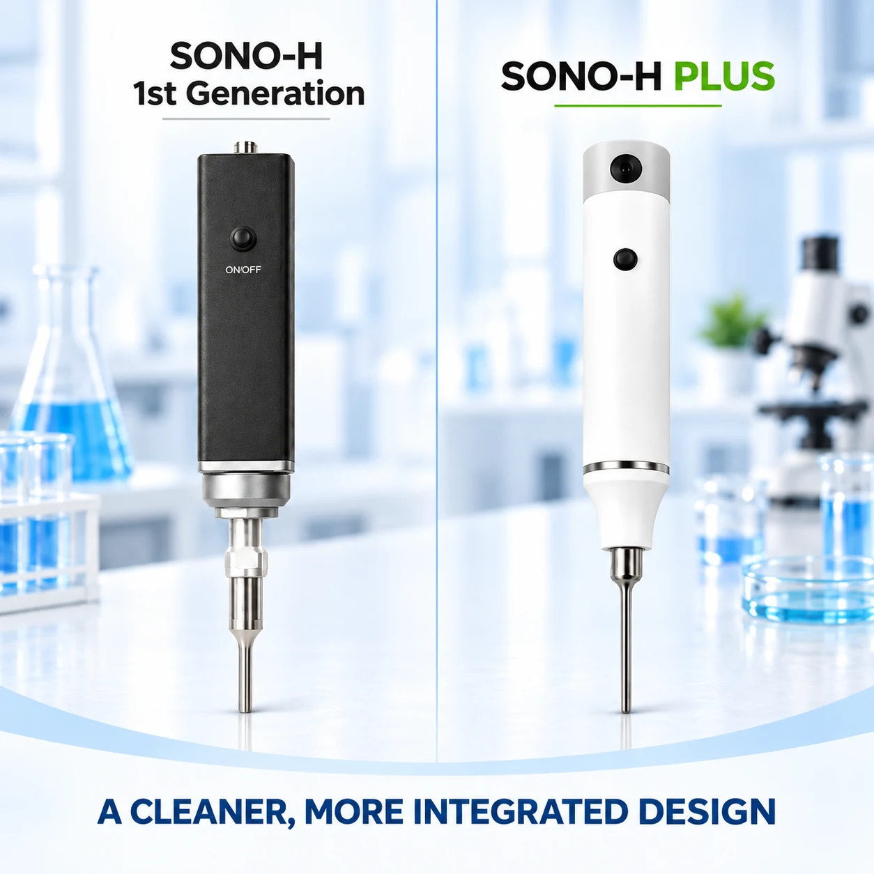 SONOBIO Handheld Ultrasonic Homogenizer Plus | SONO-H3 / H6 / H8 SONO-H Plus integrated handheld design