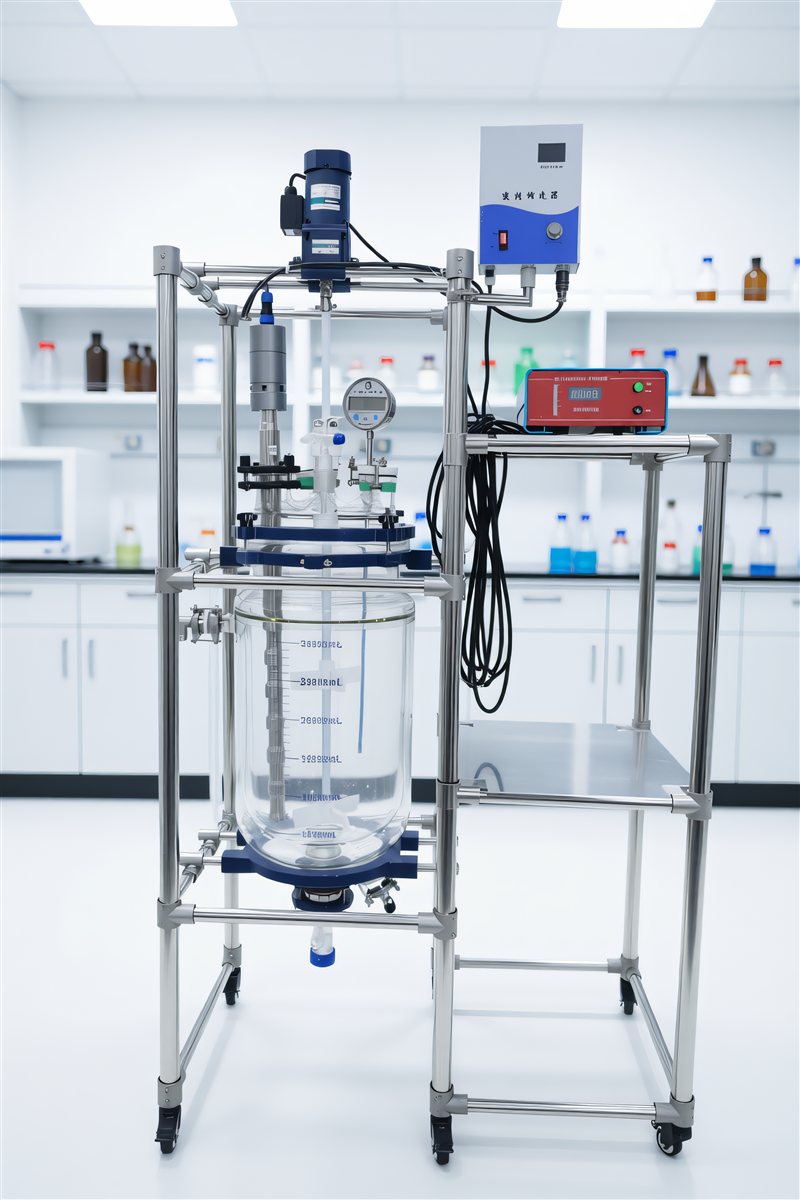 SONOBIO 30L Ultrasonic Homogenizer Double-Layer Glass Reactor SONOBIO 30L Ultrasonic Glass Reactor in a laboratory